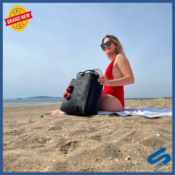 Large Recycled Plastic Tote Bag, Handwoven Mexican Artisan Beach Bag - Picture 4 of 7